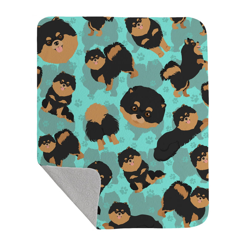 Black and Tan Pomeranian Quilted Blanket 50x60