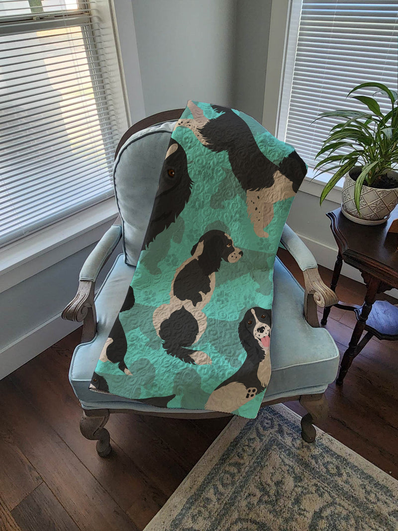 Black and White English Springer Spaniel Quilted Blanket 50x60