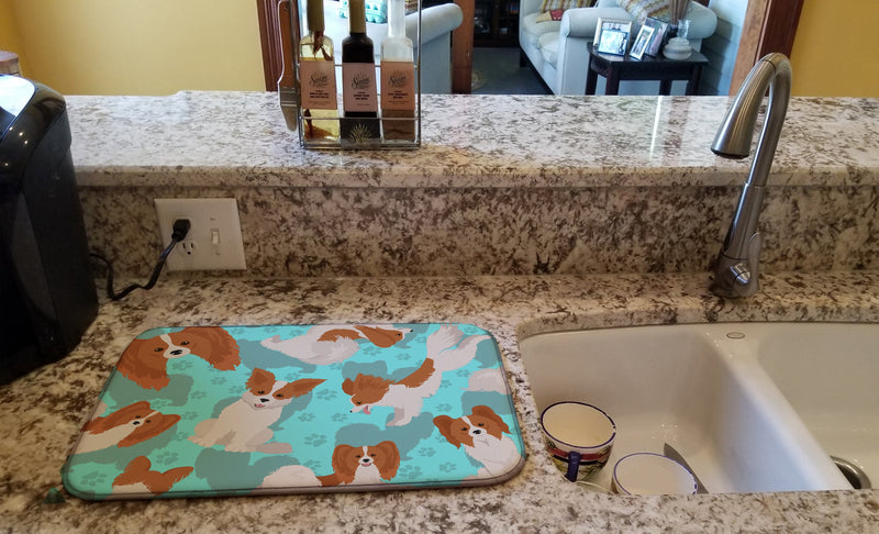 Red and White Papillon Dish Drying Mat – Absorbent, Artistic Kitchen Essentials