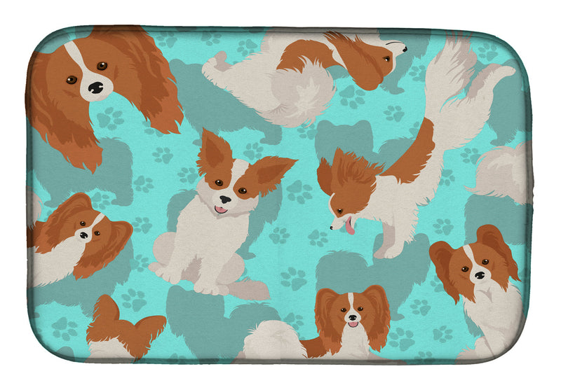 Red and White Papillon Dish Drying Mat – Absorbent, Artistic Kitchen Essentials