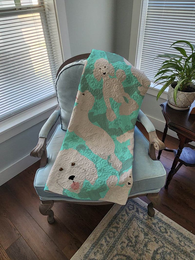 White Standard Poodle Quilted Blanket 50x60