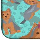 Blue and Tan Yorkie Dish Drying Mat – Absorbent, Artistic Kitchen Essentials