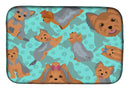 Blue and Tan Yorkie Dish Drying Mat – Absorbent, Artistic Kitchen Essentials