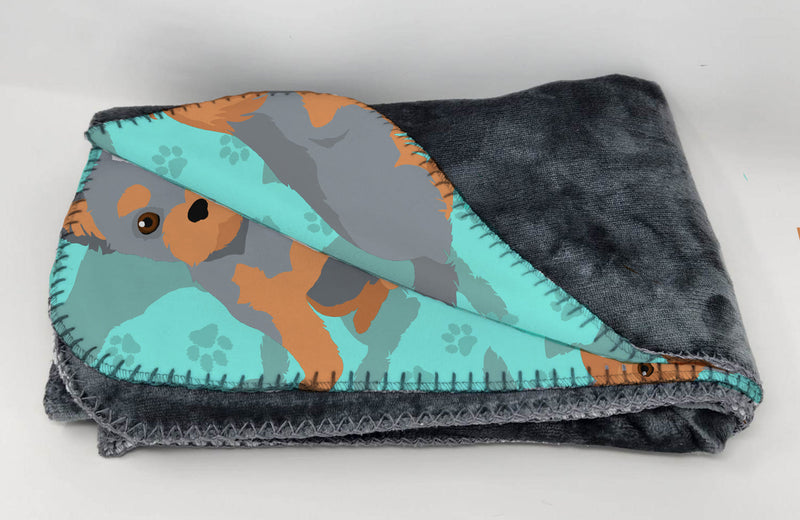 Blue and Tan Yorkie Soft Travel Blanket with Bag