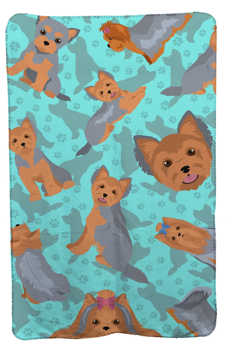 Blue and Tan Yorkie Soft Travel Blanket with Bag