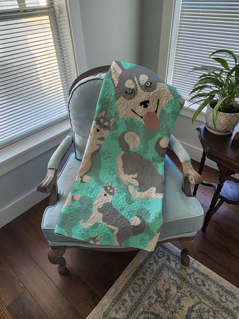 Grey Siberian Husky Quilted Blanket 50x60