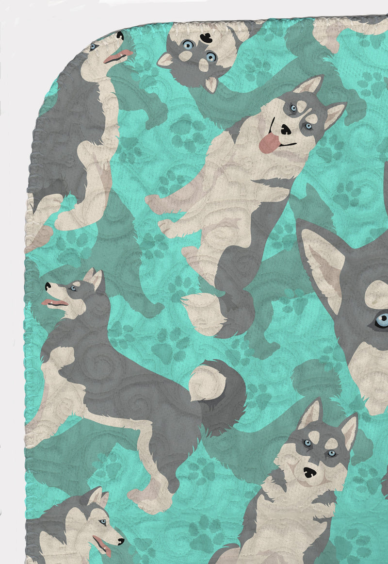 Grey Siberian Husky Quilted Blanket 50x60