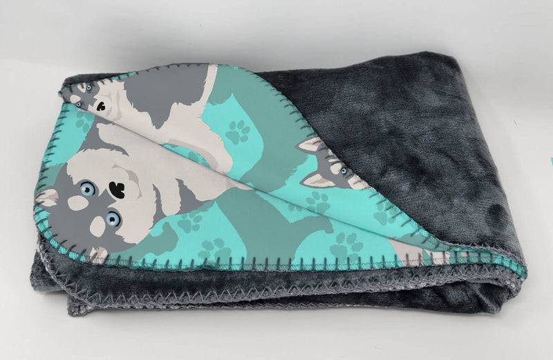 Grey Siberian Husky Soft Travel Blanket with Bag