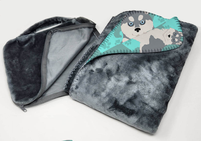 Grey Siberian Husky Soft Travel Blanket with Bag