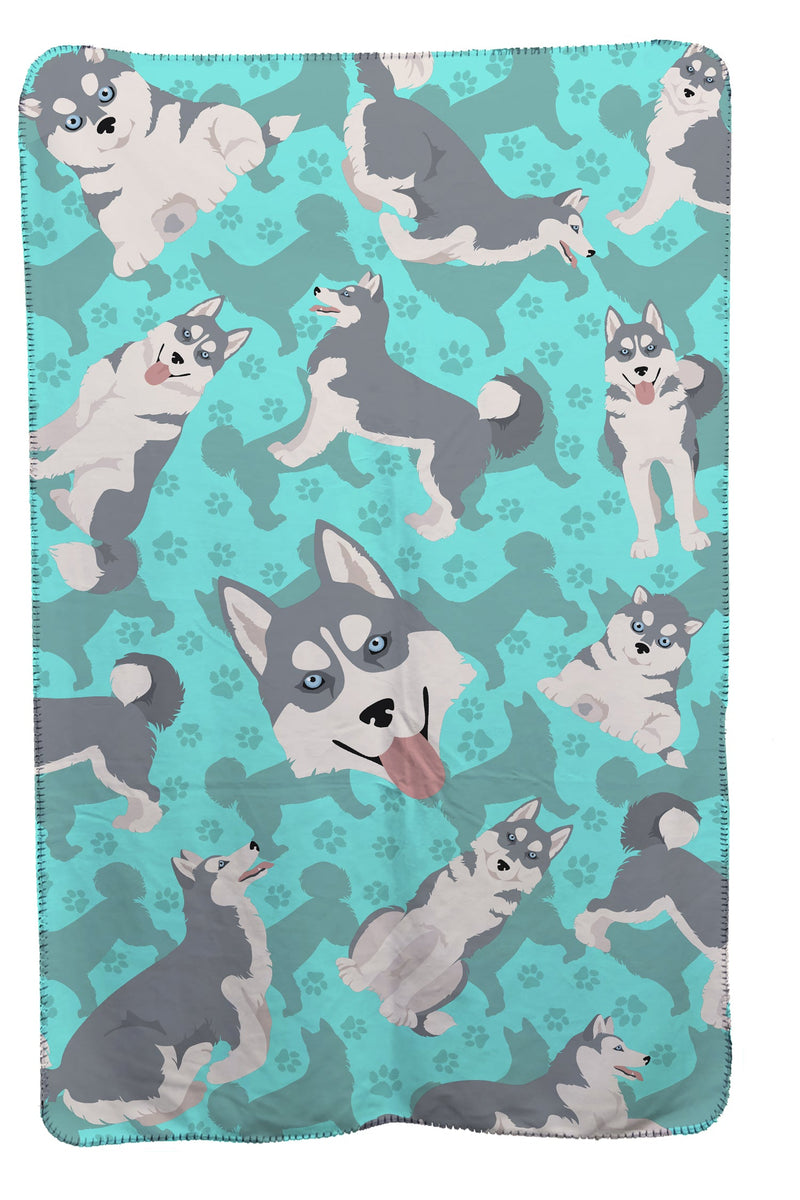 Grey Siberian Husky Soft Travel Blanket with Bag