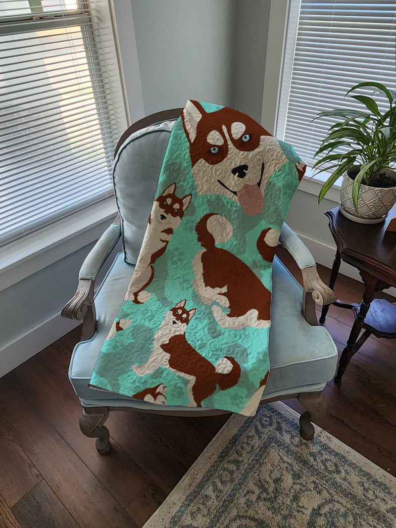 Red Siberian Husky Quilted Blanket 50x60