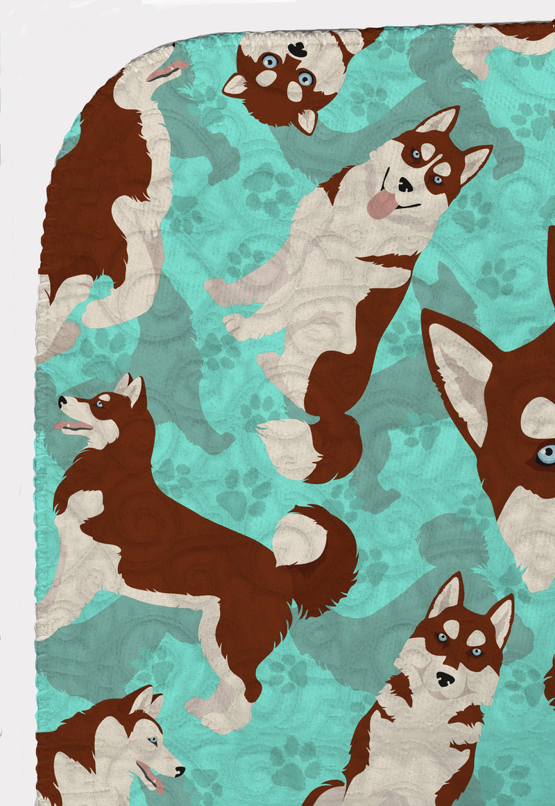 Red Siberian Husky Quilted Blanket 50x60