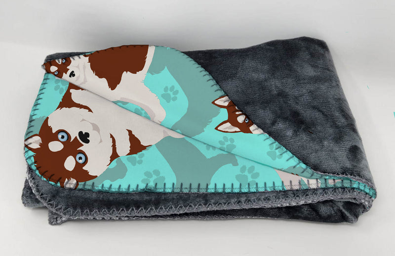 Red Siberian Husky Soft Travel Blanket with Bag