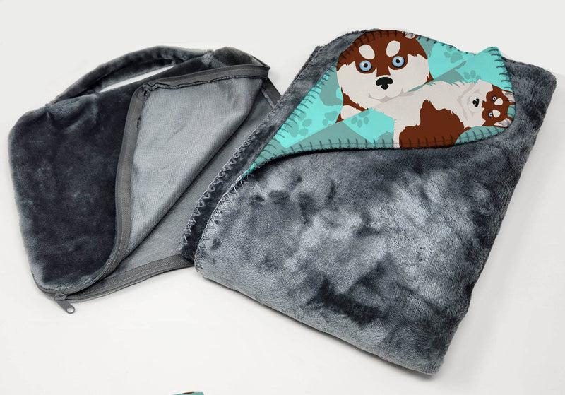 Red Siberian Husky Soft Travel Blanket with Bag