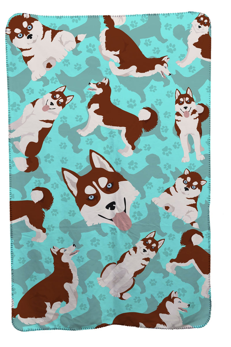 Red Siberian Husky Soft Travel Blanket with Bag