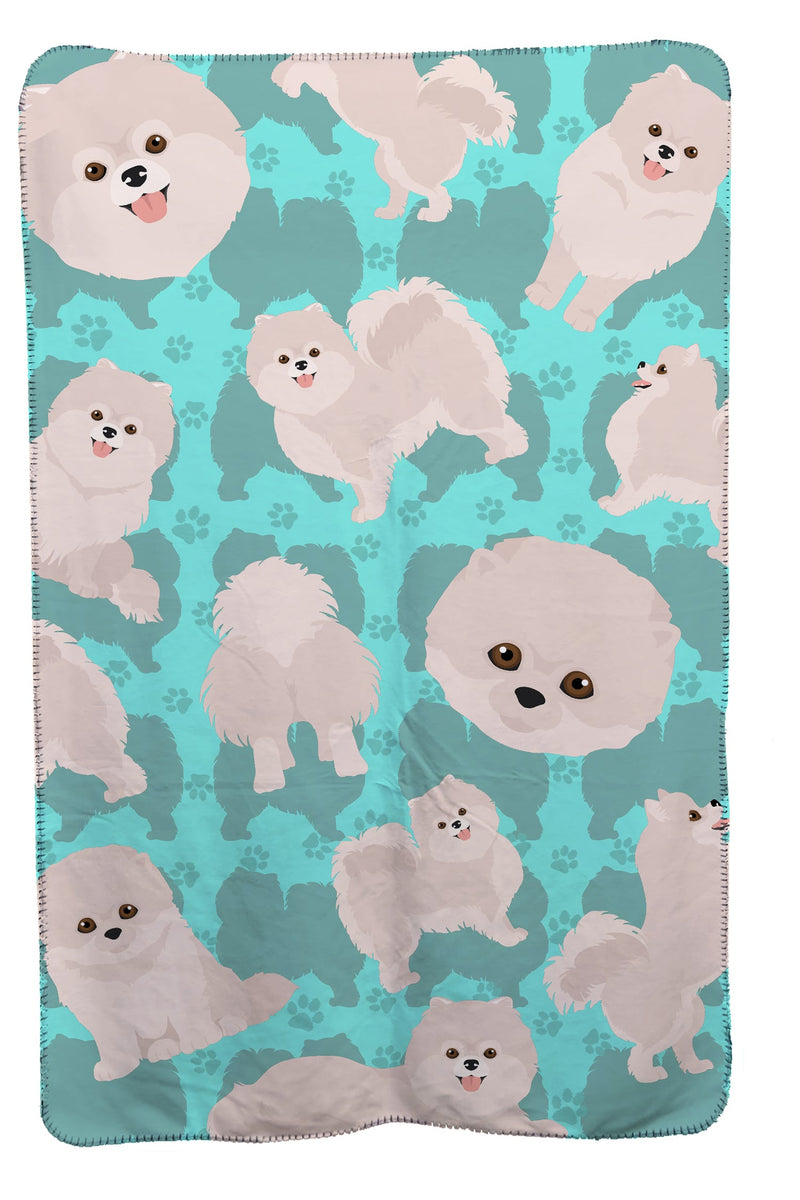 White Pomeranian Soft Travel Blanket with Bag