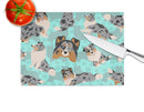 Blue Merle Sheltie Glass Cutting Boards – Durable, Decorative Kitchen Art Large