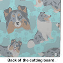Blue Merle Sheltie Glass Cutting Boards – Durable, Decorative Kitchen Art Large