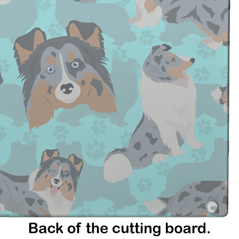 Blue Merle Sheltie Glass Cutting Boards – Durable, Decorative Kitchen Art Large