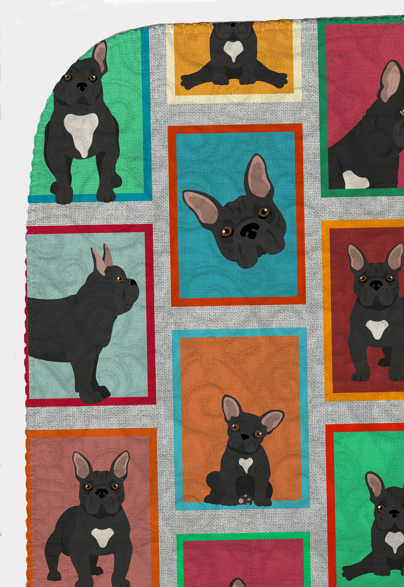 Lots of Black French Bulldog Quilted Blanket 50x60