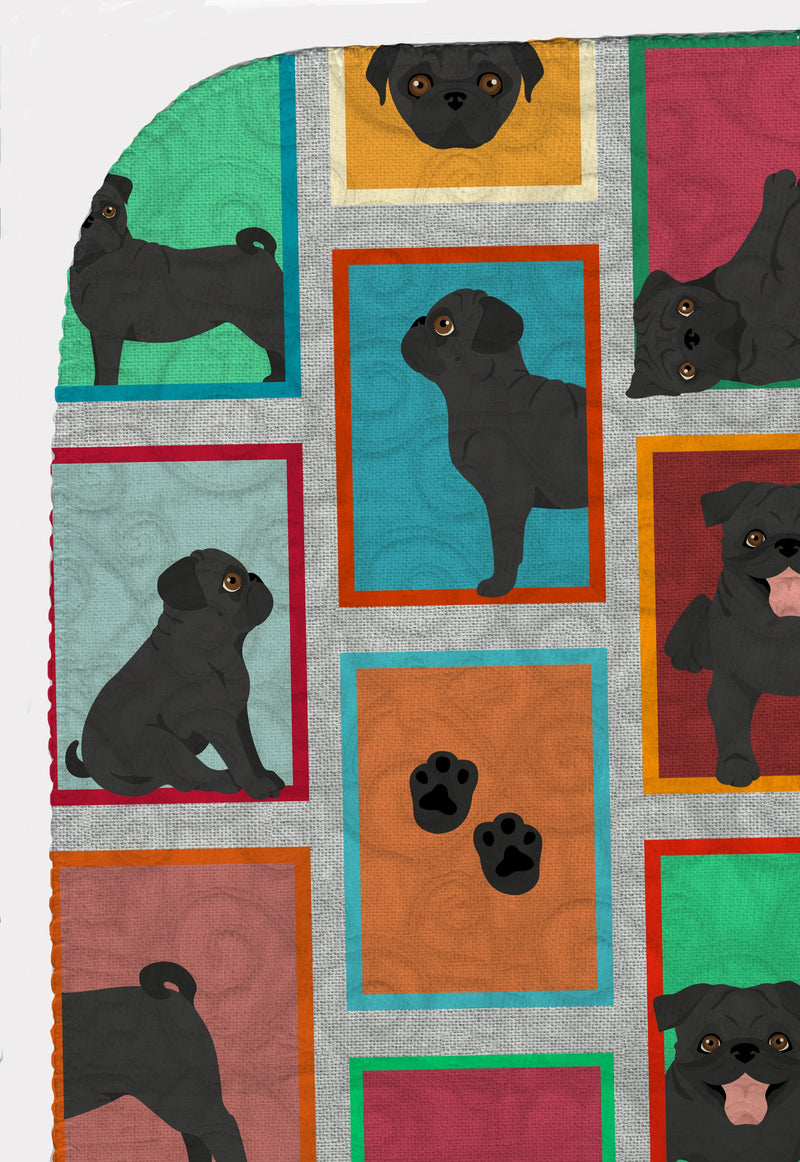 Lots of Black Pug Quilted Blanket 50x60