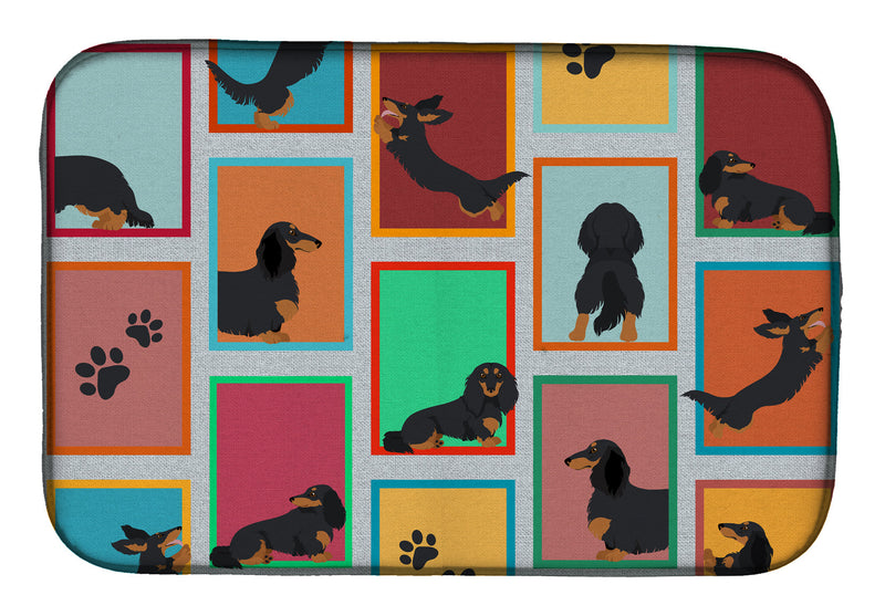 Lots of Longhaired Black Tan Dachshund Dish Drying Mat