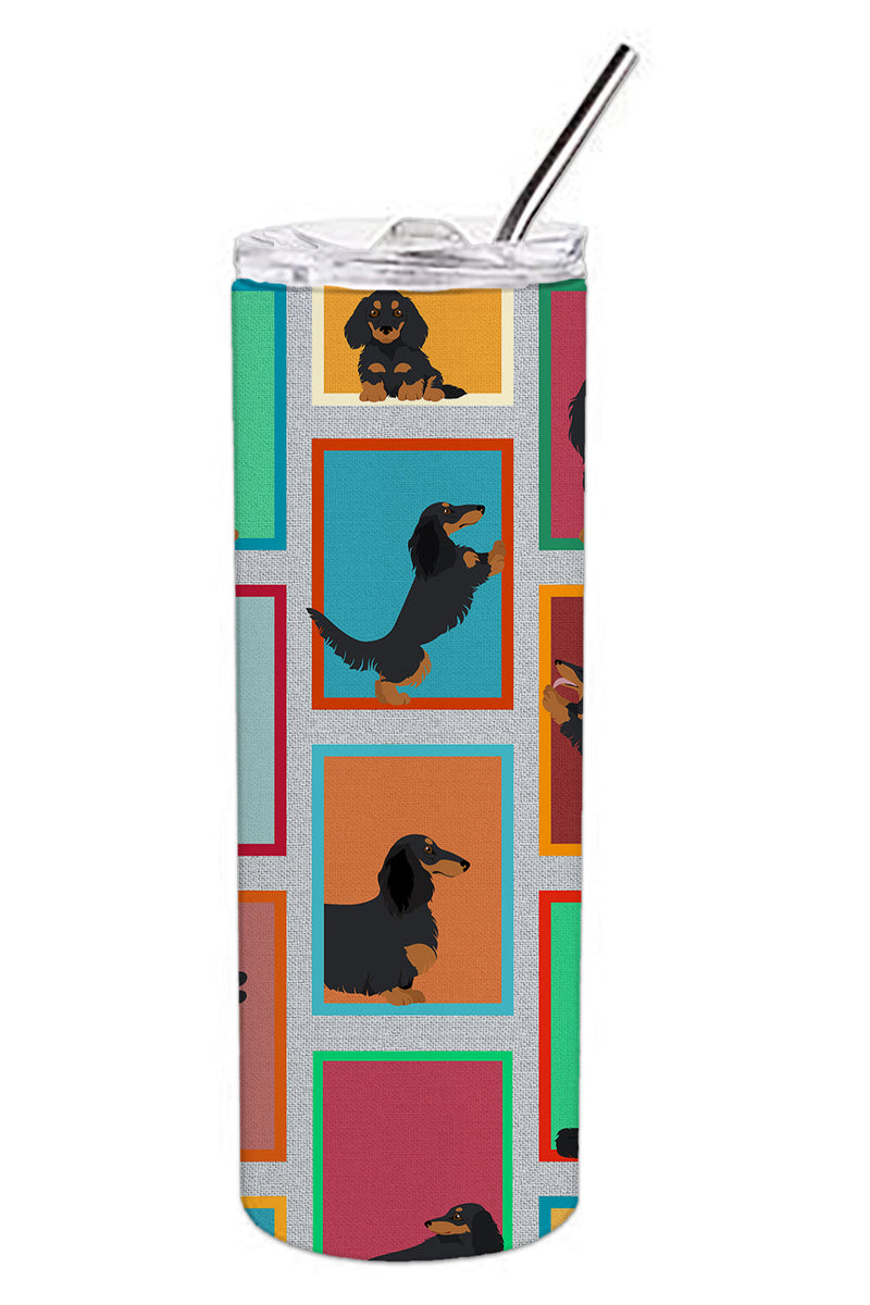 Lots of Longhaired Black Tan Dachshund Stainless Steel 20 oz Skinny Tumbler