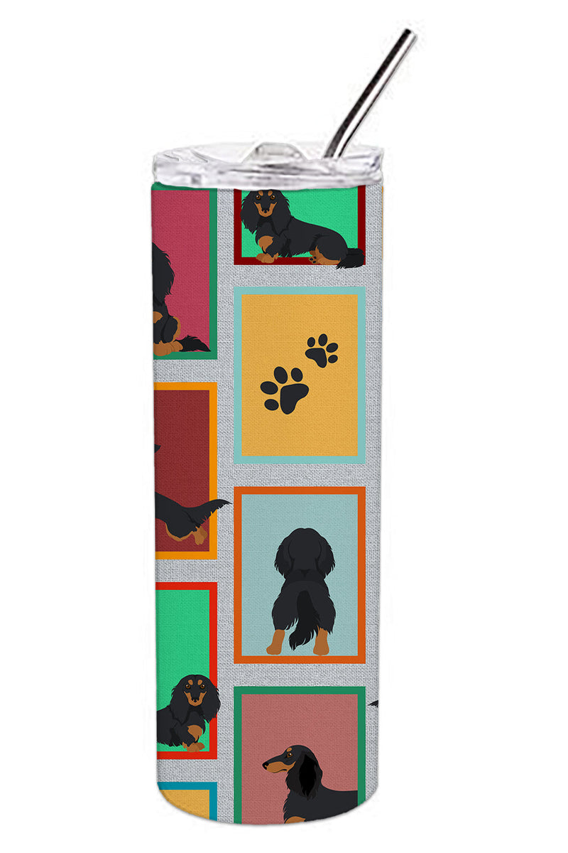 Lots of Longhaired Black Tan Dachshund Stainless Steel 20 oz Skinny Tumbler