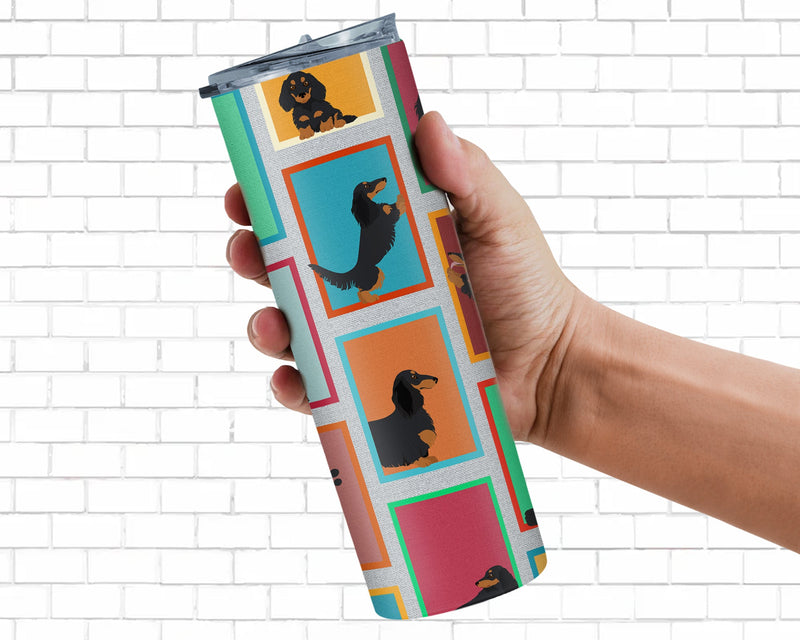 Lots of Longhaired Black Tan Dachshund Stainless Steel 20 oz Skinny Tumbler