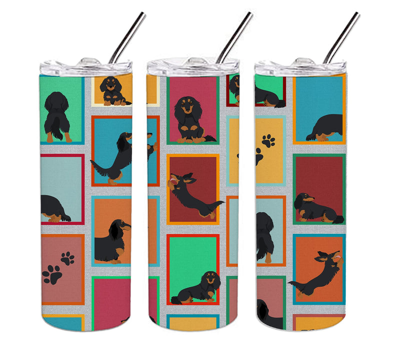 Lots of Longhaired Black Tan Dachshund Stainless Steel 20 oz Skinny Tumbler
