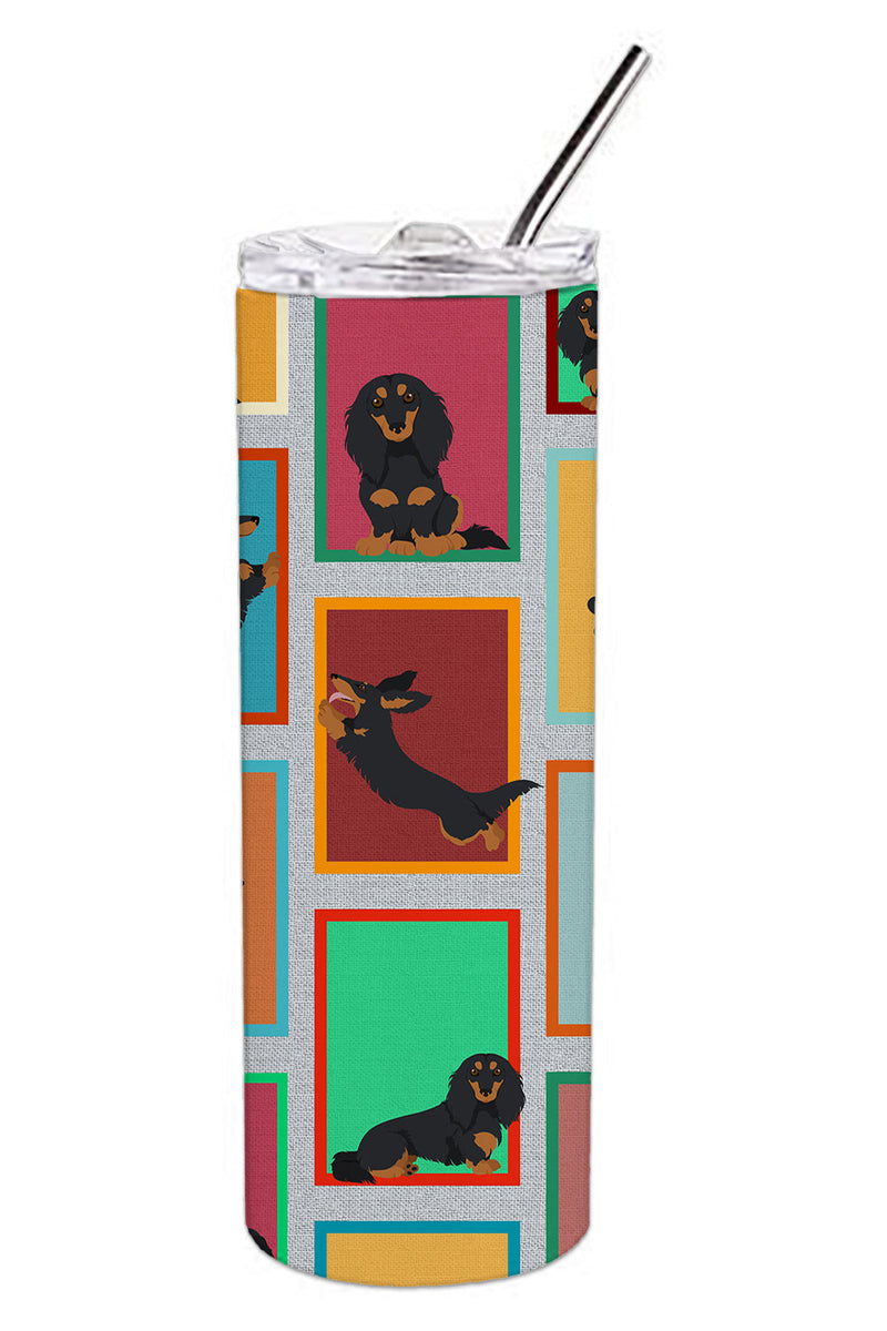Lots of Longhaired Black Tan Dachshund Stainless Steel 20 oz Skinny Tumbler