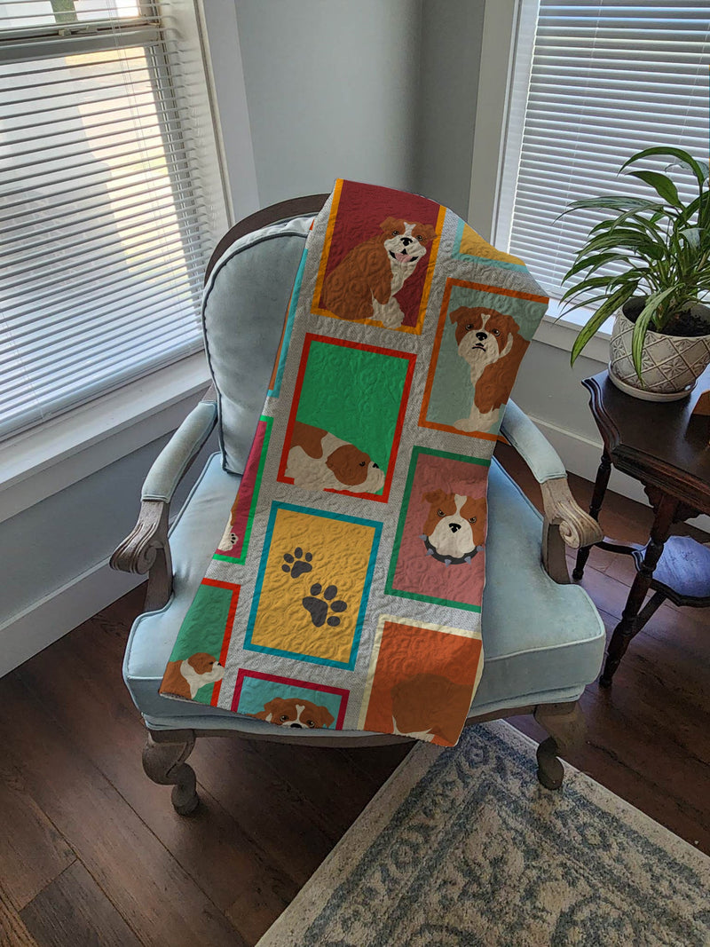 Lots of Red and White English Bulldog Quilted Blanket 50x60