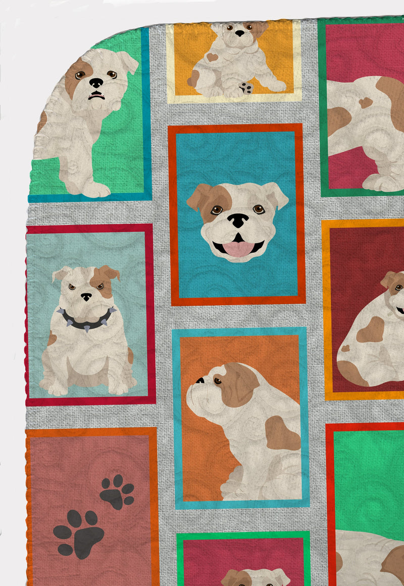 Lots of Piebald English Bulldog Quilted Blanket 50x60