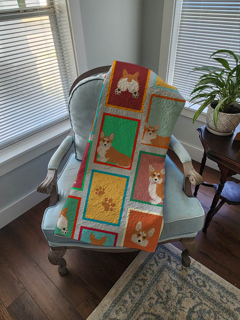 Lots of Red and White Pembroke Corgi Quilted Blanket 50x60