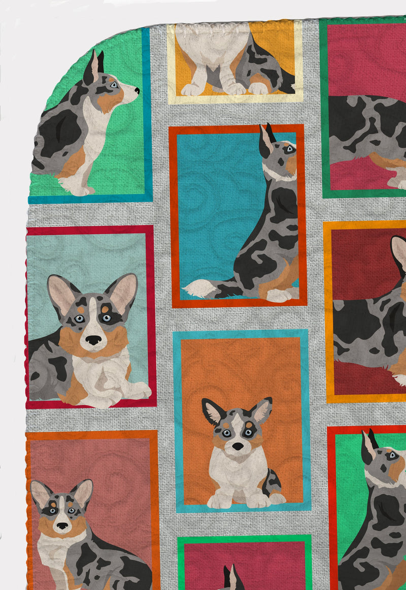 Lots of Blue Merle Welsh Cardigan Corgi Quilted Blanket 50x60