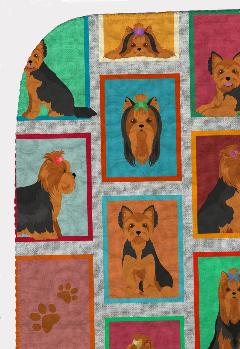 Lots of Black and Tan Yorkie Quilted Blanket 50x60