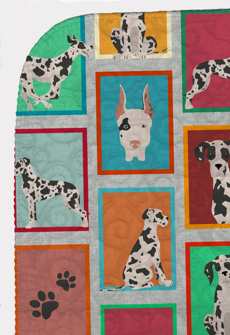 Lots of Harlequin Natural Ears Great Dane Quilted Blanket 50x60