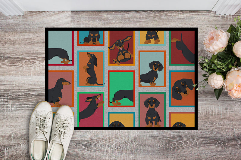 Lots of Black and Tan Dachshund Doormat - 24x36 Decorative Floor Mat – Indoor/Outdoor Rug with Artistic Flair