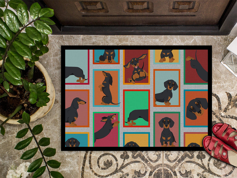 Lots of Black and Tan Dachshund Doormat - 24x36 Decorative Floor Mat – Indoor/Outdoor Rug with Artistic Flair