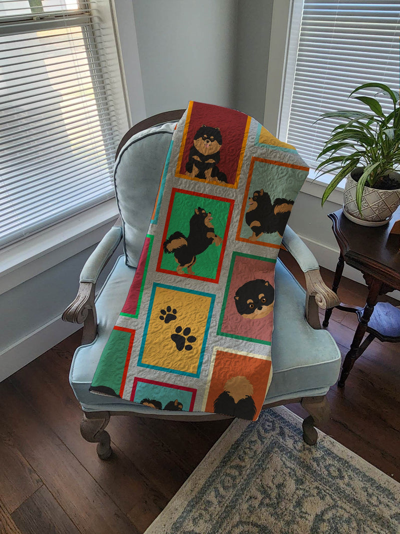 Lots of Black and Tan Pomeranian Quilted Blanket 50x60