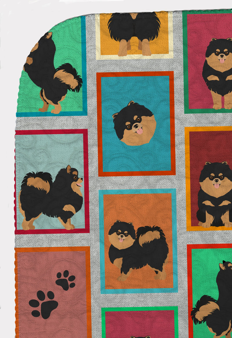 Lots of Black and Tan Pomeranian Quilted Blanket 50x60