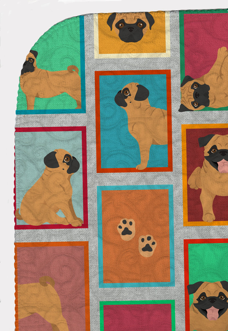 Lots of Apricot Pug Quilted Blanket 50x60