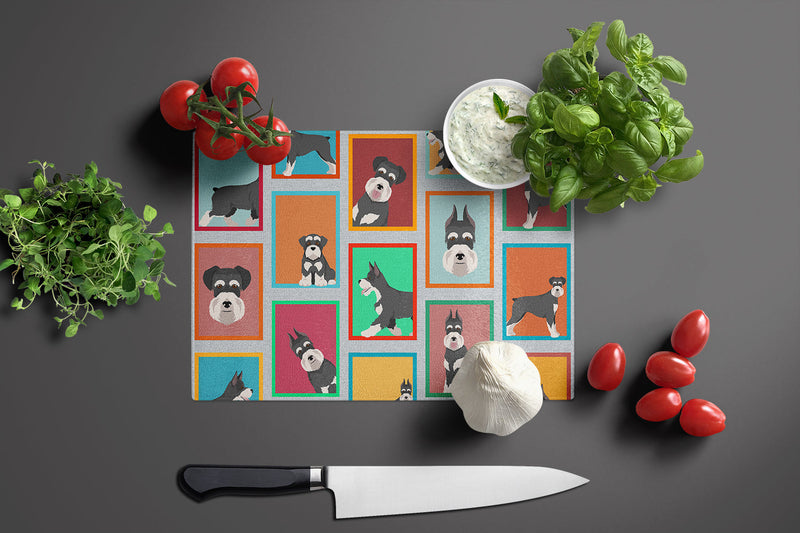 Lots of Black and Silver Schnauzer Glass Cutting Boards – Durable, Decorative Kitchen Art Large