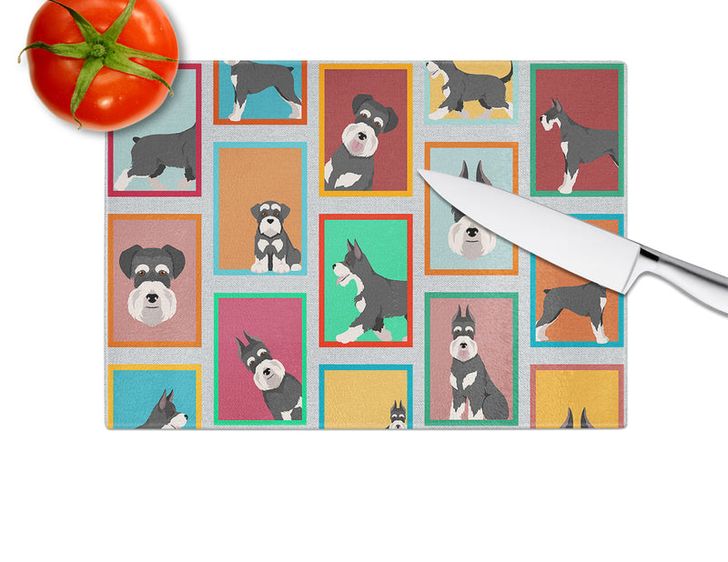 Lots of Black and Silver Schnauzer Glass Cutting Boards – Durable, Decorative Kitchen Art Large