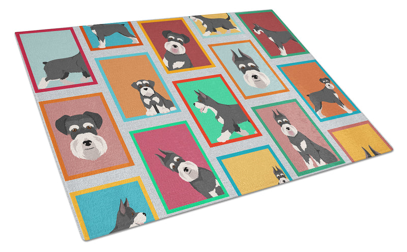 Lots of Black and Silver Schnauzer Glass Cutting Boards – Durable, Decorative Kitchen Art Large
