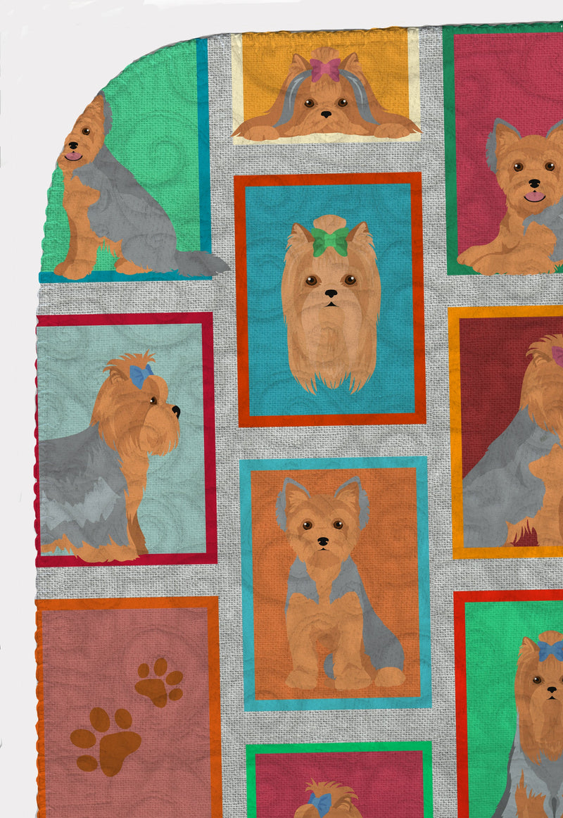 Lots of Blue and Tan Yorkie Quilted Blanket 50x60