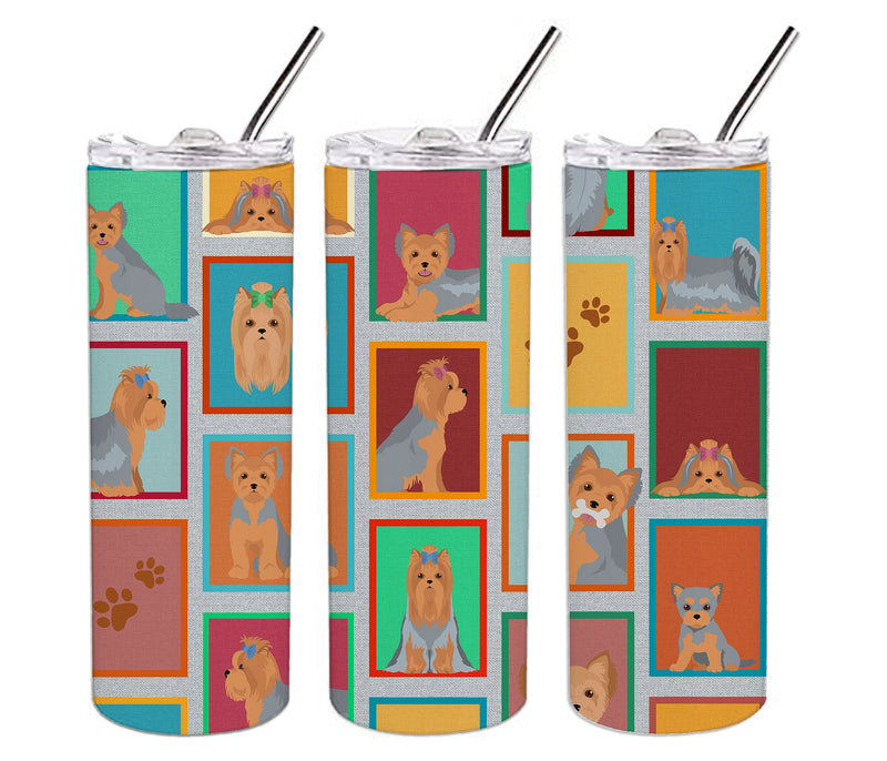 Lots of Blue and Tan Yorkie Stainless Steel 20 oz Skinny Tumbler