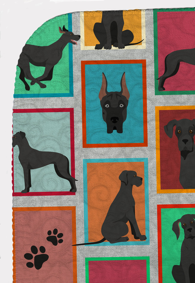 Lots of Black Great Dane Quilted Blanket 50x60