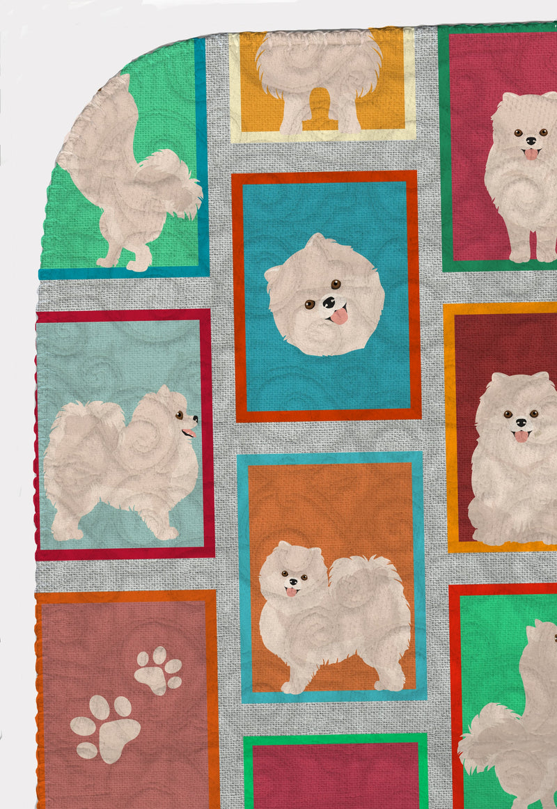 Lots of White Pomeranian Quilted Blanket 50x60