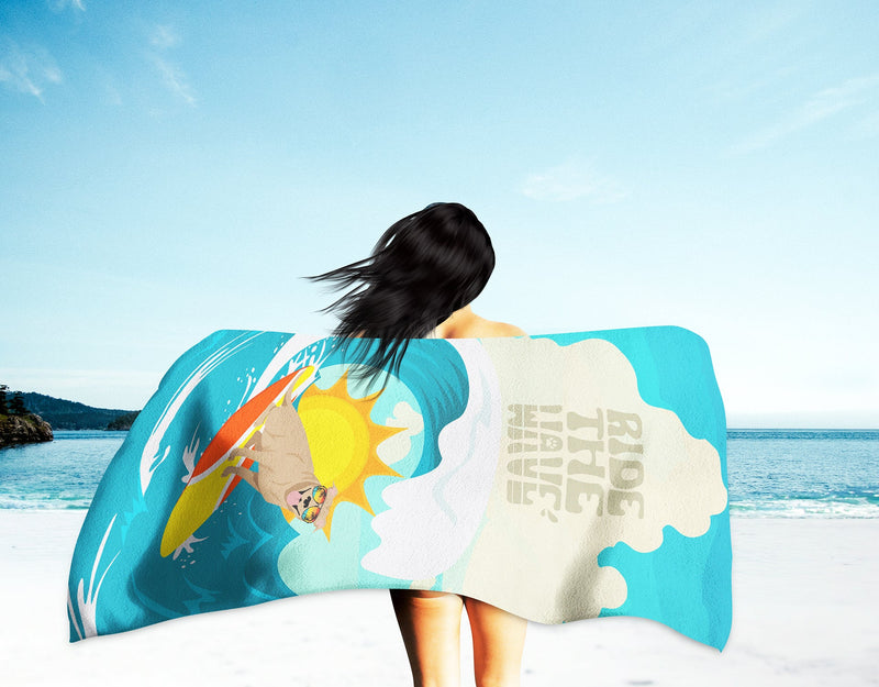 Surfer Dog Tan Pit Bull Terrier Beach Towel – Premium Towel Large, Colorful, and Ultra-Soft for Pool or Beach